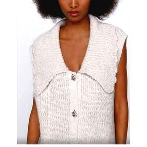 ZARA Gem Button Metallic Bib Collar Knit Vest. Size medium